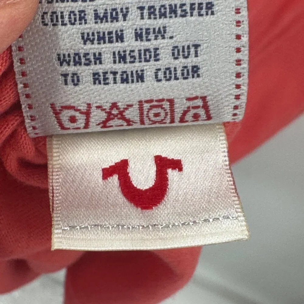 True Religion Red Puff Logo T-Shirt Mens 2XL Made In USA Graphic Buddha Design